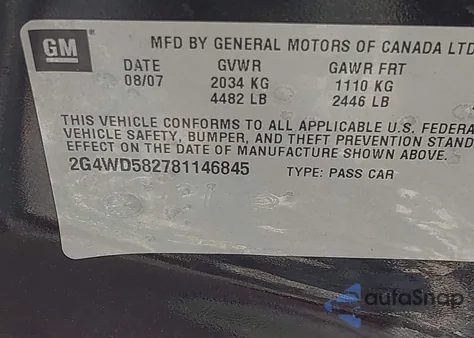 2008 Buick Lacrosse Cxl z USA, uszkodzony, nr VIN 2G4WD582781146845
